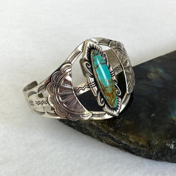 VTG Bell Trading Sterling Silver 925 Southwest Turquoise Wide Band Cuff Bracelet - Picture 3 of 16